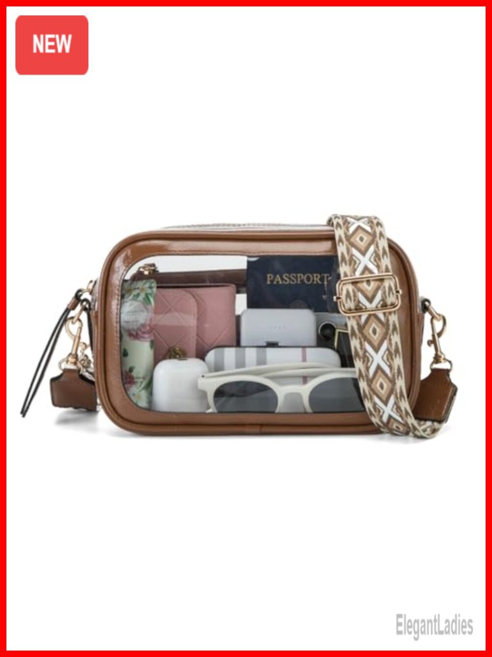 Clear Crossbody Bag for Stadium Events Concerts Women Faux Leather Trim